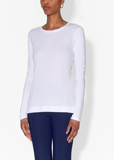 Adam Lippes Long Sleeve Crewneck T-shirt In Pima Cotton In White