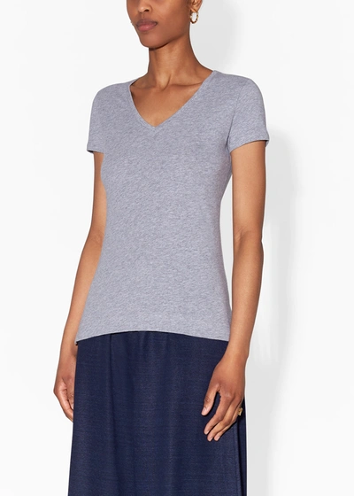 Adam Lippes Womens Short Sleeve V-neck T-shirt In Pima Cotton In Grey