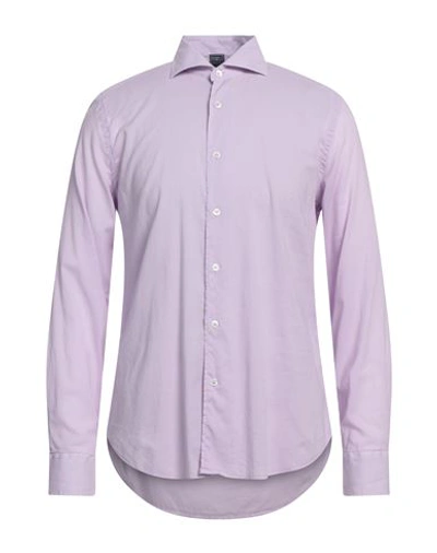 Fedeli Man Shirt Lilac Size 16 Cotton, Elastane In Purple