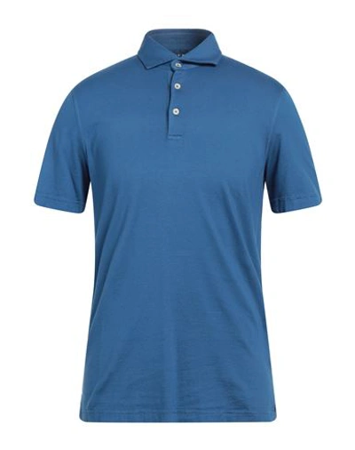 Fedeli Man Polo Shirt Slate Blue Size 48 Cotton In Navy Blue