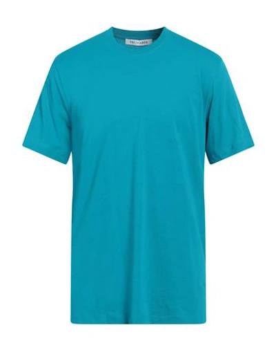 Trussardi Man T-shirt Turquoise Size Xl Cotton In Blue