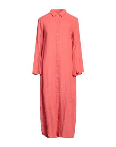 120% Lino Woman Midi Dress Salmon Pink Size 10 Linen