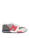 Hogan H86run Man Sneakers Light Grey Size 7 Leather, Textile Fibers In Grey