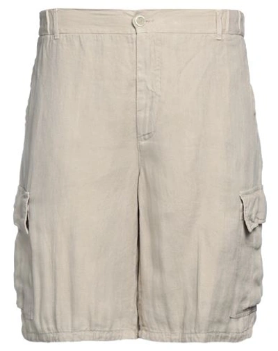 120% Lino Linen Cargo Shorts In Beige