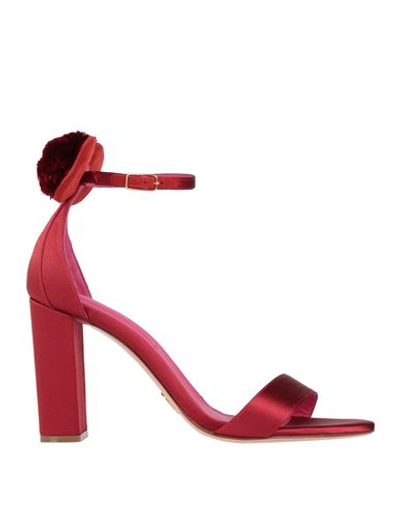 Oscar Tiye Woman Sandals Brick Red Size 8 Textile Fibers, Leather