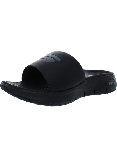 Skechers Arch Fit Mens Slip On Open Toe Slide Sandals In Black