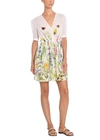 ADAM LIPPES V-NECK PLEATED DRESS IN PRINTED VOILE
