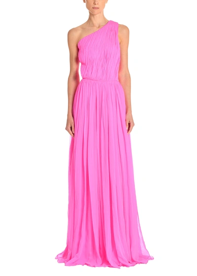 Adam Lippes One-shoulder Plisse Silk-chiffon Maxi Dress In Pink