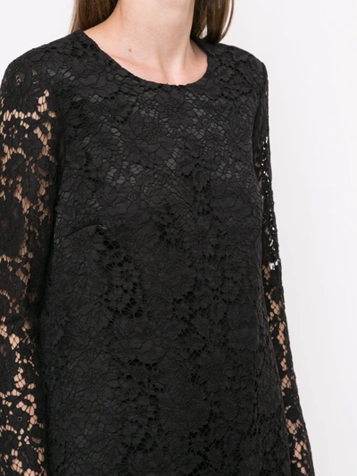 Adam Lippes Long Sleeve Dress With Ruffled Hem In French Corded Lace In Black