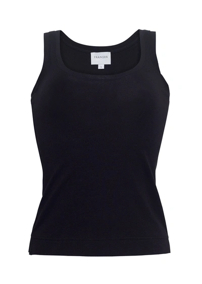 Adam Lippes Mia Fitted Tank Top In Tenjiku Cotton In Black