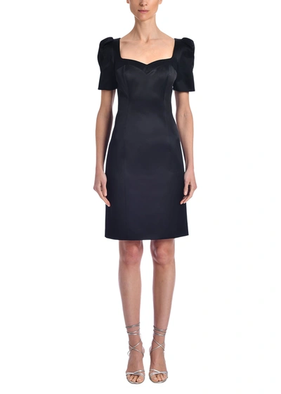 Adam Lippes Puff Sleeve Mini Dress In Double Hammered Satin In Black