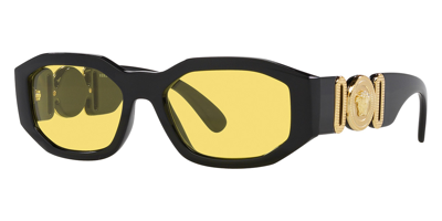 Versace Ve 4361 Gb1/85 53mm Unisex Geometric Sunglasses In Black / Yellow