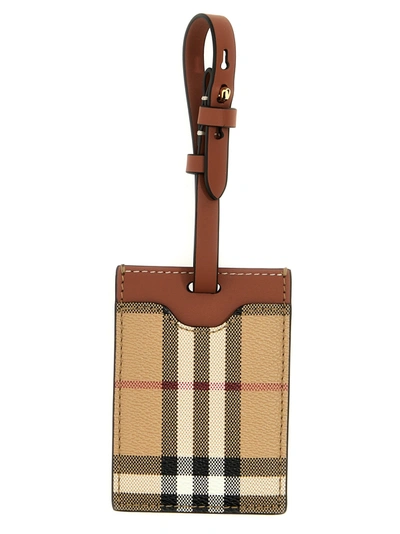 Burberry Check Suitcase Tag Bag Accessories Beige In Brown