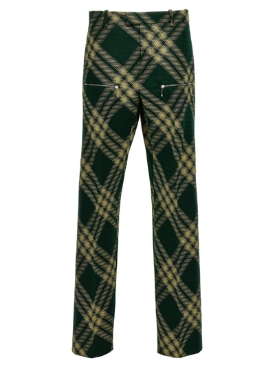 Burberry Check Wool Pants In Green
