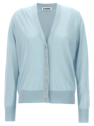 Jil Sander Mixed Cashmere Cardigan In Blue