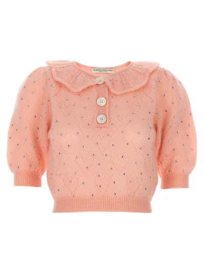 Alessandra Rich Rhinestone Sweater In Pink