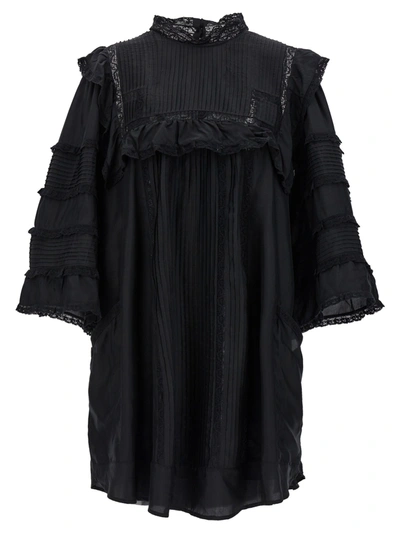Isabel Marant Zakae Ruffle-trimmed Silk Minidress In Black