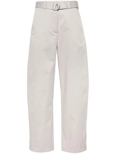 Msgm Belted Tapered Cotton Trousers In Grey