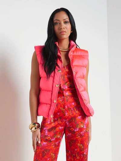 L Agence Rae Puffer Vest In Neon Coral