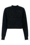 Palm Angels Cropped Cotton Sweatshirt With Ribbed Crew-neck In Blackblack