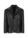 Prada Single-breasted Long-sleeved Leather Jacket In Black