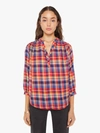 MOTHER THE PUSH OVER TOP RAD PLAID IN BLUE, SIZE LARGE