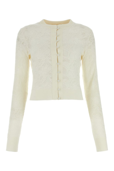 Chloé Crewneck Knit Cardigan In Beige