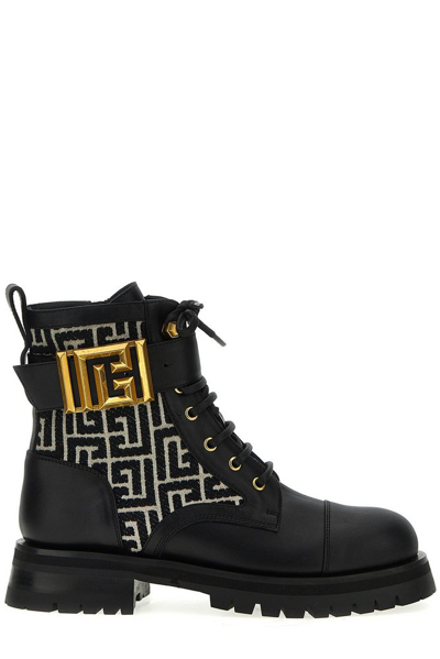 Balmain Charlie Monogram Jacquard Ranger Boots In Black