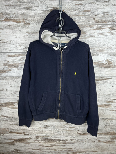 Pre-owned Polo Ralph Lauren X Vintage Mens Vintage Polo Ralph Laurent Distressed Zip Hoodie Y2k 90's In Navy