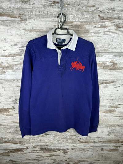Pre-owned Polo Ralph Lauren X Vintage Mens Vintage Polo Ralph Laurent Rugby Sweatshirt Distressed In Navy