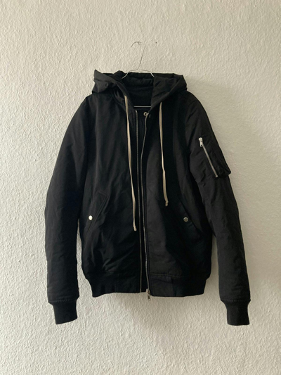 Pre-owned Rick Owens F/w 17 Hooded Flight Goose Down Bomber Jacket In Black