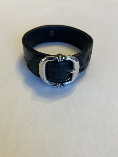 Pre-owned Chrome Hearts Gunslinger Buckle Leather Bracelet Silver In Black