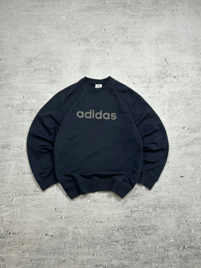 Pre-owned Adidas X Vintage Baggy/boxy Fit Adidas Big Logo Washed Sweatshirt In Navy