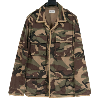 Pre-owned Saint Laurent Ss15 Gold Trimmed M65 Military Camo Field Jacket - 00398
