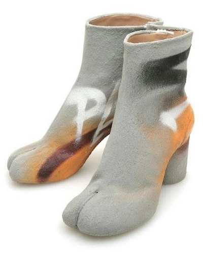 Pre-owned Maison Margiela New 1/150 “paw” Hand Painted Cement Resin Tabi Shoes In Grey