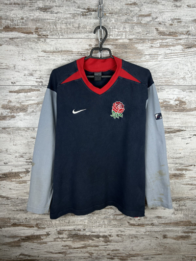 Pre-owned England Rugby League X Nike Mens Vintage Distressed Nike England Rugby Sweatshirt Swoosh In Navy/grey