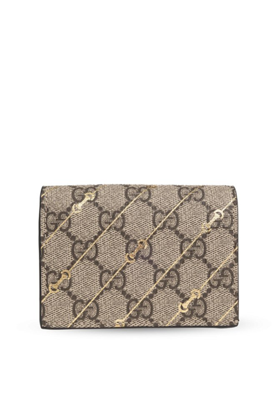 Gucci Monogrammed Horsebit Embellished Wallet In Beige