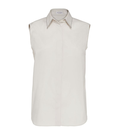 Brunello Cucinelli Plain Sleeveless Shirt In White