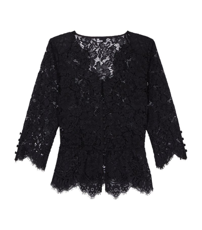 The Kooples Womens Black Sweetheart-neck Scalloped-trim Lace Top