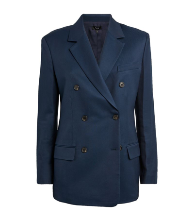 Theory Double-breasted Blazer In Blue