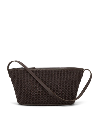 Brunello Cucinelli Leather-trim Woven Shoulder Bag In Brown