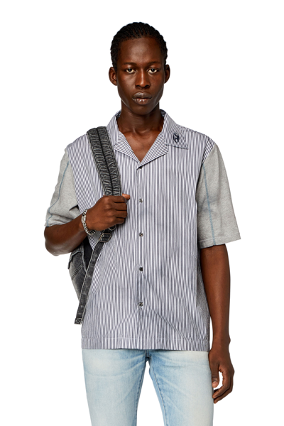 Diesel Tie-dyed Poplin And Jersey Bowling Shirt In Grey
