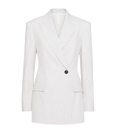 Brunello Cucinelli Pinstriped Linen-blend Blazer In White