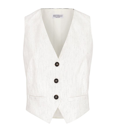 Brunello Cucinelli Women's Striped Comfort Linen And Cotton Waistcoat With Monili In Panama