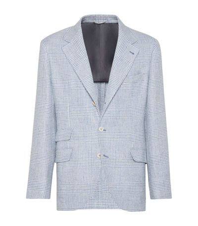 Brunello Cucinelli Check-pattern Linen Blazer In Blue