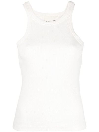 Closed Ribbed-knit Tank Top In White