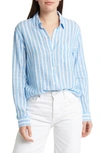 Rails Charli Stripe Linen Blend Shirt In Lake Stripe