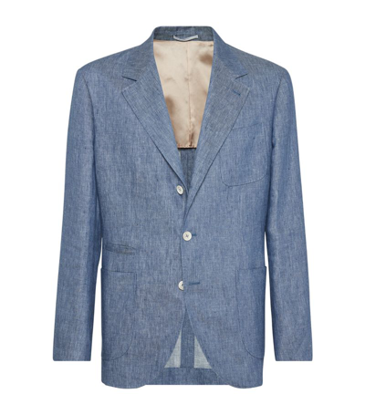 Brunello Cucinelli Single-breasted Linen Blazer In Blue