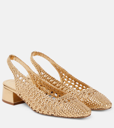 Souliers Martinez Nova Terragona Leather Slingback Pumps In Gold