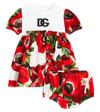 DOLCE & GABBANA BABY ANEMONE JERSEY AND POPLIN DRESS AND BLOOMERS SET